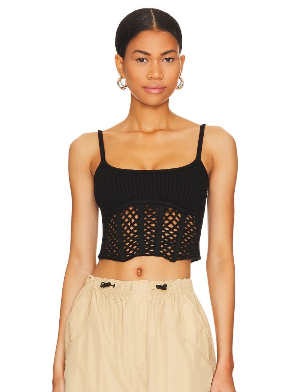 LPA Macrae Black Crochet Knit Corset Top S